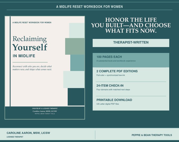 Midlife Reset Workbook for Women | Identity, Boundaries & Direction | Therapist-Written Printable PDF (Digital Download)