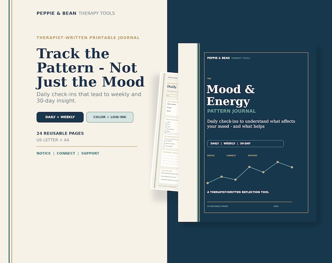 Printable Mood Tracker & Energy Journal: Therapist-Written Daily Mental Health Check-Ins