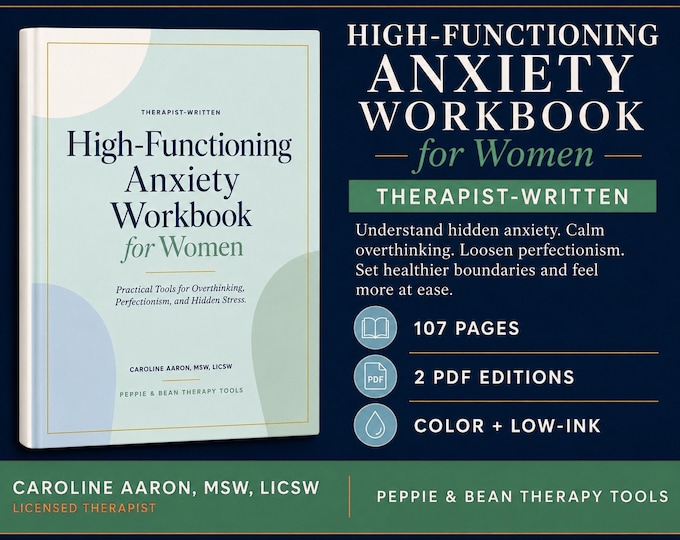 High Functioning Anxiety Therapist-Written Workbook For Women PDF (Digital Download)