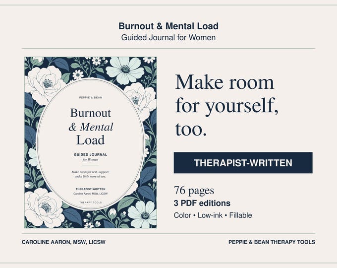 Burnout and Mental Load Guided Journal for Women Therapist-Written, Printable & Fillable PDF (Digital Download)