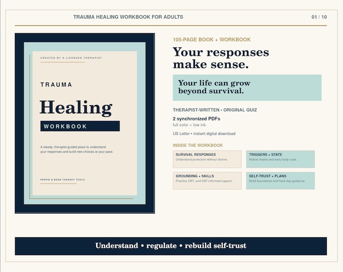 Trauma Healing Workbook | 105-Page Therapist-Written Guide | Grounding, CBT & DBT Skills | Printable PDF
