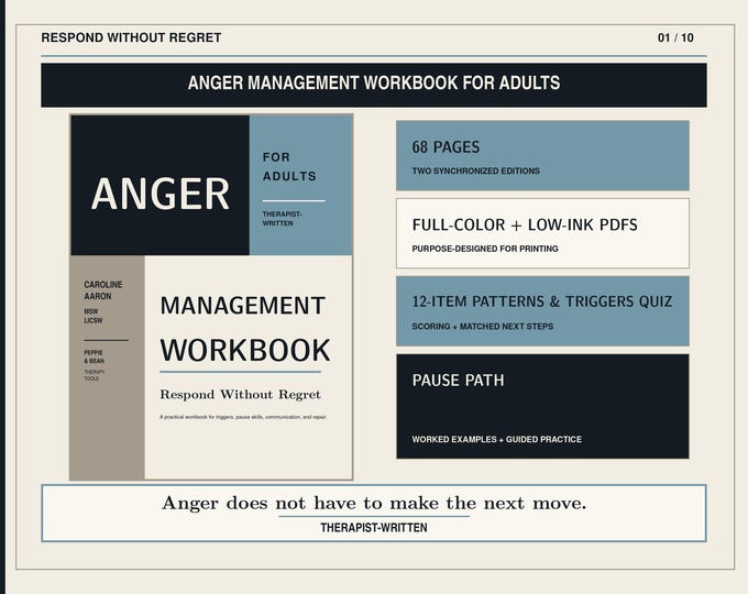 Anger Management Workbook for Adults | Triggers, Coping Skills, Communication (Printable PDF)