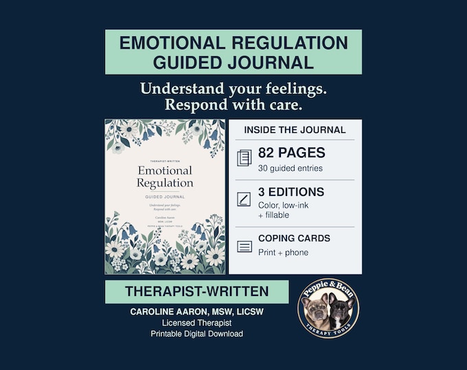 Therapist-Written Emotional Regulation Guided Journal, Printable and Fillable PDF (Digital Download)