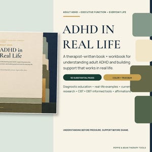 Adult ADHD Workbook: 90-Page Therapist-Written Executive Function & Coping Skills Printable PDF