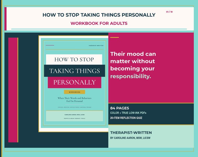 Therapist-Written Workbook: Stop Taking Things Personally, CBT Reframing, Boundaries (Digital Download)