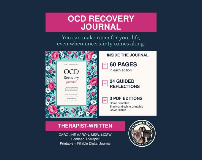 OCD Recovery Journal, 60-Page Guided Reflection, Printable and Fillable PDF Therapist-Written (Digital Download)