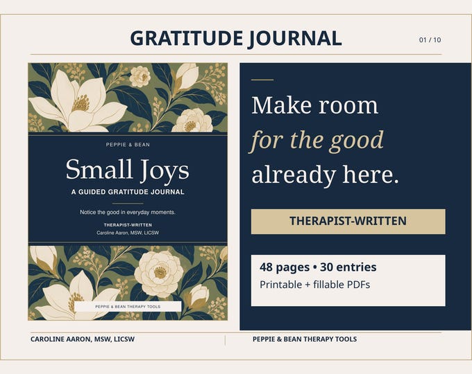 Therapist-Written Gratitude Journal Printable & Fillable PDF, 30 Undated Entries, Small Joys (Digital Download)
