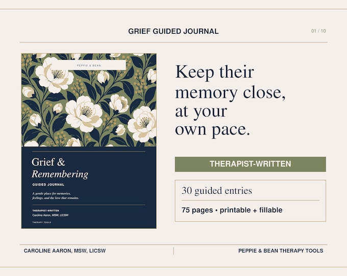 Therapist-Written Grief Guided Journal: Therapist-Written, Printable & Fillable PDF with Memory Keepsakes (Digital Download)