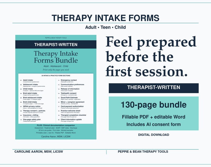Therapist-Written Intake Forms Bundle: Adult, Teen, Child (Digital Download)