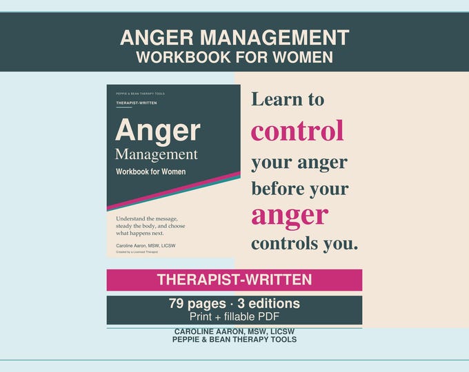 Therapist-Written Anger Management Workbook for Women, Printable Therapy Worksheets, Emotional Regulation (Digital Download)