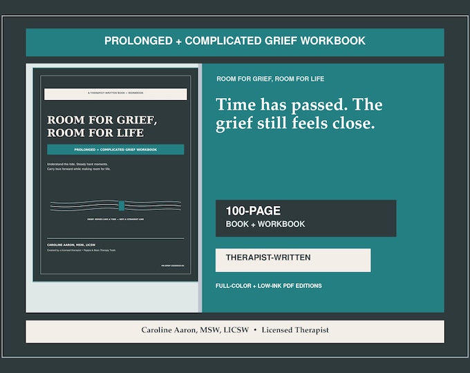 Complicated Grief Workbook | Prolonged Grief Support, Coping Skills & Bereavement Worksheets | Therapist-Written Printable PDF