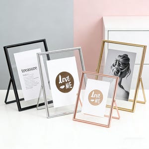 Golden Floating Picture photo Frame,Double Side Glass Frame for Pressed Flowers,Wedding Table Numbers,birthday anniversary party favor decor