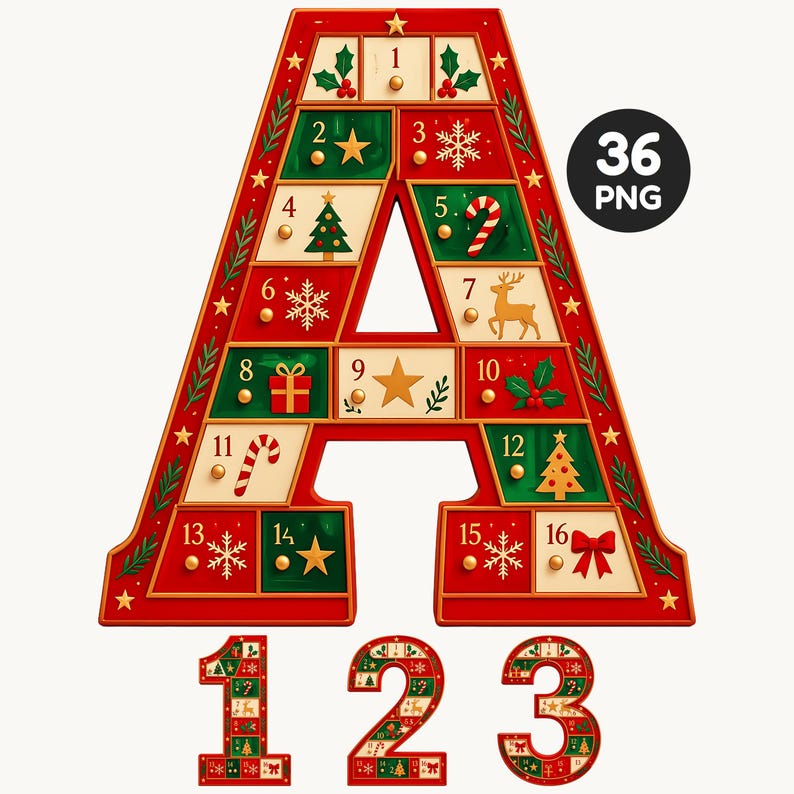 Snowflake Numbers Transparent Christmas Advent Calendar Alphabet Clipart, A–Z Letters and Numbers, 36 ...