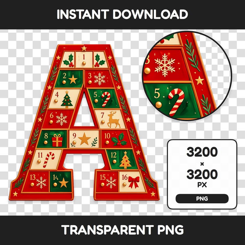 Snowflake Numbers Transparent Christmas Advent Calendar Alphabet Clipart, A–Z Letters and Numbers, 36 ...