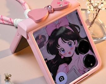 Rosa Schleife Flip Handyhülle für Samsung Z Flip, Motorola Rasiermesser, mit Handschlaufe