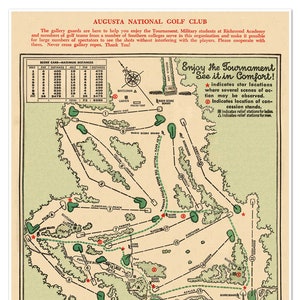 Mappa dei tifosi del 4° giorno all'Augusta National Golf Club c. 1954 / Abbinamento Masters - Ora di inizio - Scheda punteggi / Stampa artistica Poster Decorazione da parete vintage