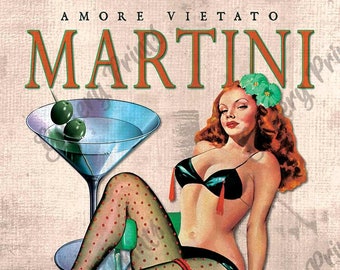 Amore Vietato (Forbidden Love) Martini Extra Dry - Vintage Style Pinup Art Print Poster