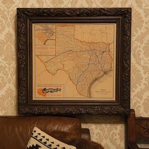 Alte Texas Wandkarte 1909 Historische Texas Landkarte | Antike Dekorateur-Stil Wandkarte von Texas State Map Vintage Texas Map Art Rustikale Landkarte Geschenk