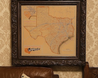 Old Texas Wall Map 1909 Historical Texas Map | Antique Decorator Style Wall Map of Texas State Map Vintage Texas Map Art Rustic Map Gift