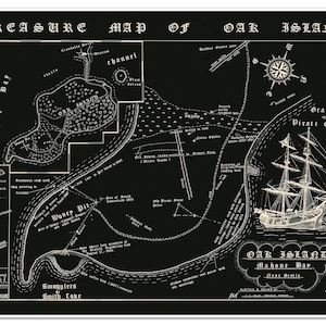 Carte des chasseurs de trésors d'Oak Island | Nouvelle-Écosse Canada | Affiche imprimée d'art mural vintage