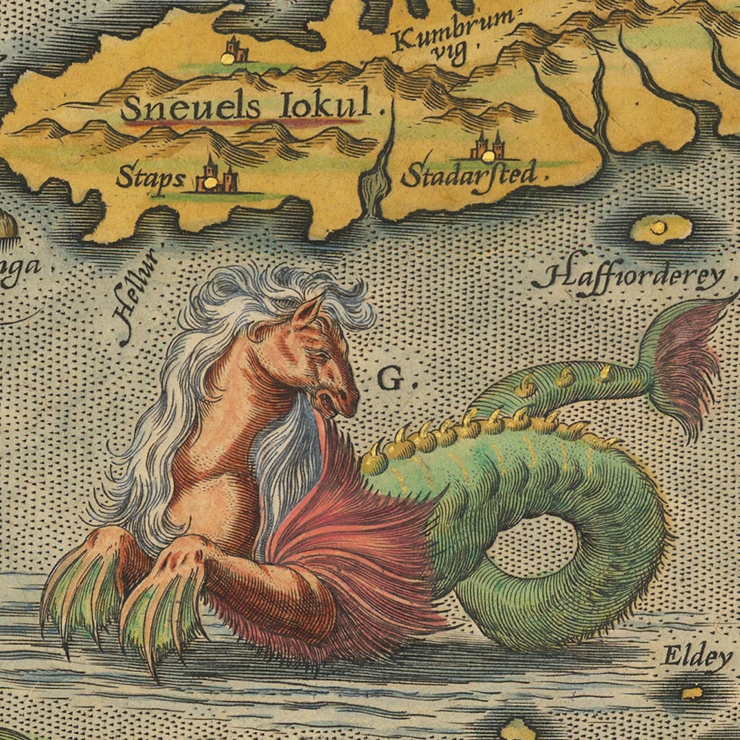 Two (2) Maps by Ortelius | Iceland Islandia Sea Monsters C. 1595