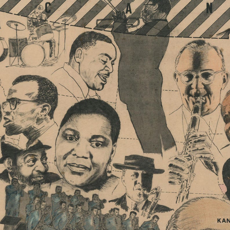 Italian Jazzland Map of the United States Mappa Del Jazz by Vladimiro