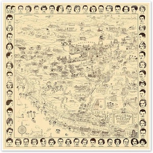 Hollywood Kalifornien Starland Touristische Karte der Filmstars Häuser um 1937 - Kunstdruck Poster Wand Dekoration