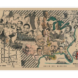 Carte des États-Unis du Jazzland italien | Mappa del Jazz de Vladimiro Lupi | Affiche impression d'art musique, décoration murale vintage