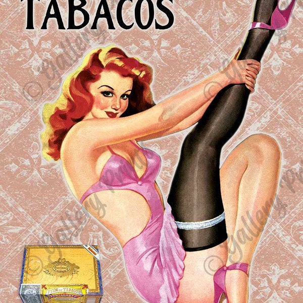 Flor de Tabacos de la Habana Cuba | Publicité de pin-up cigare cubain | Poster d'art vintage style voyage