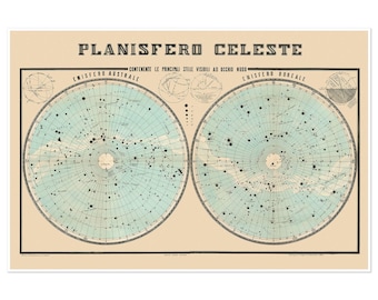 ヴィンテージ Planisfero Celeste 星図プリント | イタリア天文図復刻