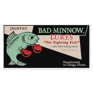 Bad Minnow Bait Co. Vintage Fishing Lure Advertisement on Canvas | Retro Fisherman Art Print Ad Wall Decor on Canvas