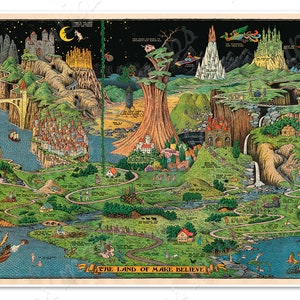 The Land of Make Believe Fairy Tale Map circa 1933 Art Print Child Nursery Wall Decor image 1