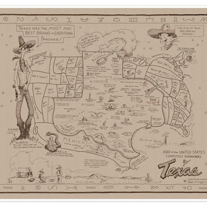 Hand-drawn Humorous Illustration of Texas | Western Cowboy