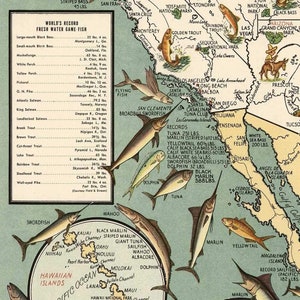 Pictorial Map Print of the USA's Big Game Fish circa 1936 Fishing Art Poster image 8