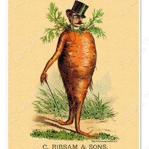 Ribsam & Sons 'Karottenmann in Zylinder und Monokel um 1875 - Vintage Gourmet Küche Wanddekoration, Kunstdruck Poster