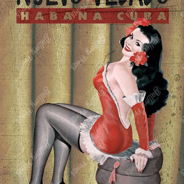 NUEVA VEDADO de la Habana Cuba - Cuban Cigar Pinup Girl Publicité - Vintage Style Voyage Imprimer Art Poster