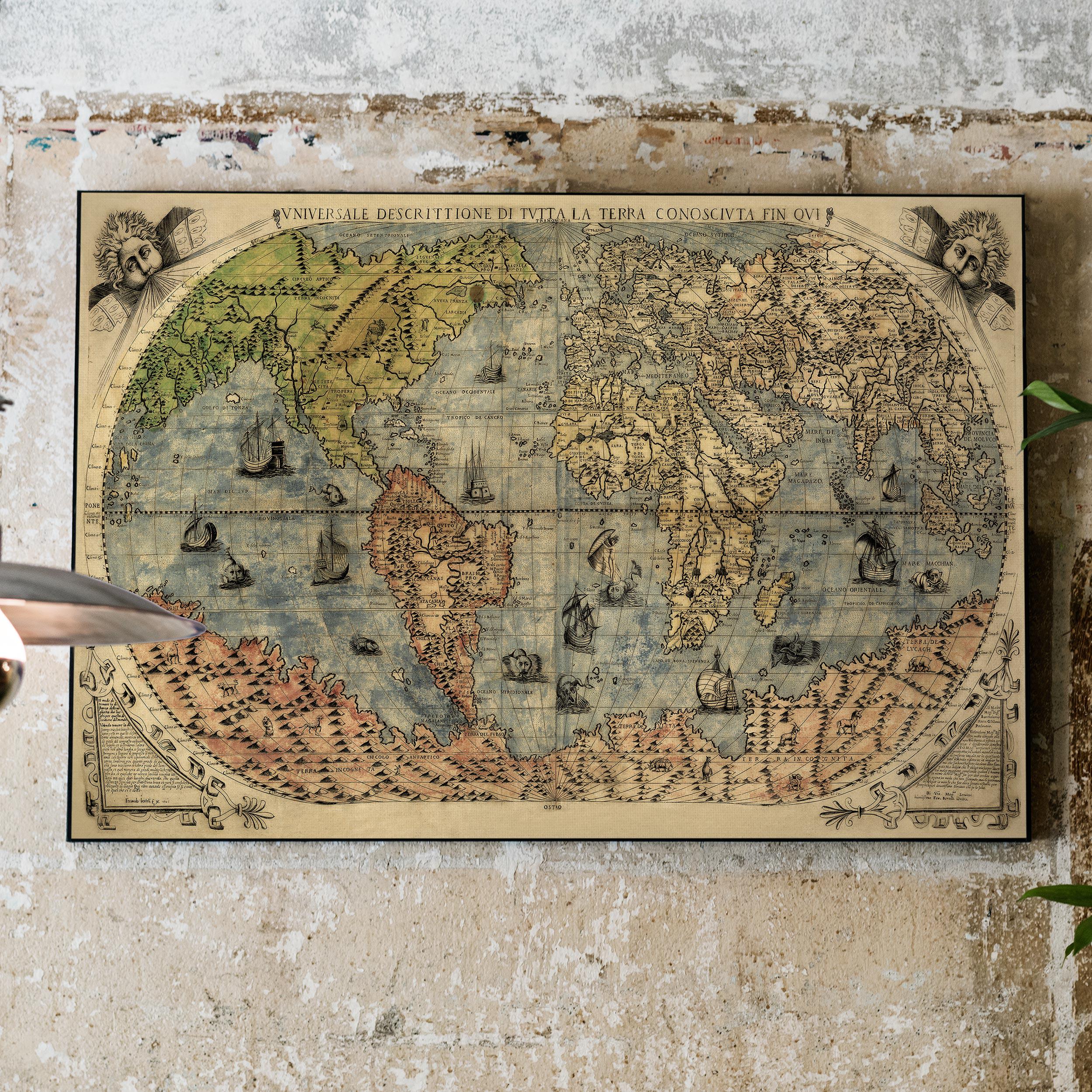 Italian Old World Map of Americas Exploration Angel & Cherub by