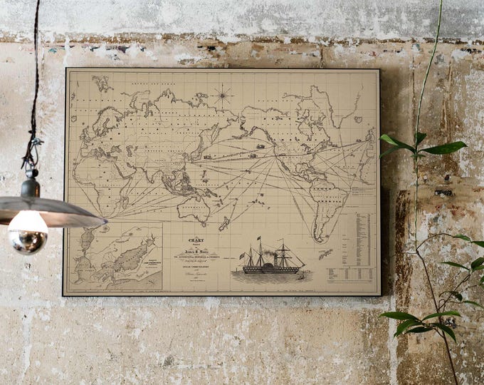 World Sailing Chart Map c. 1850  | Antique Map Art, Vintage Wall Map, Old Nautical Poster, Pacific Ocean Chart, Sailing Gift | Vintage Decor