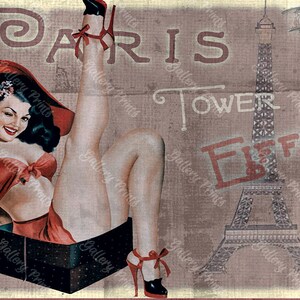 Tower du Eiffel - Paris France Travel Poster - Vintage Style Pinup Girl Art Print