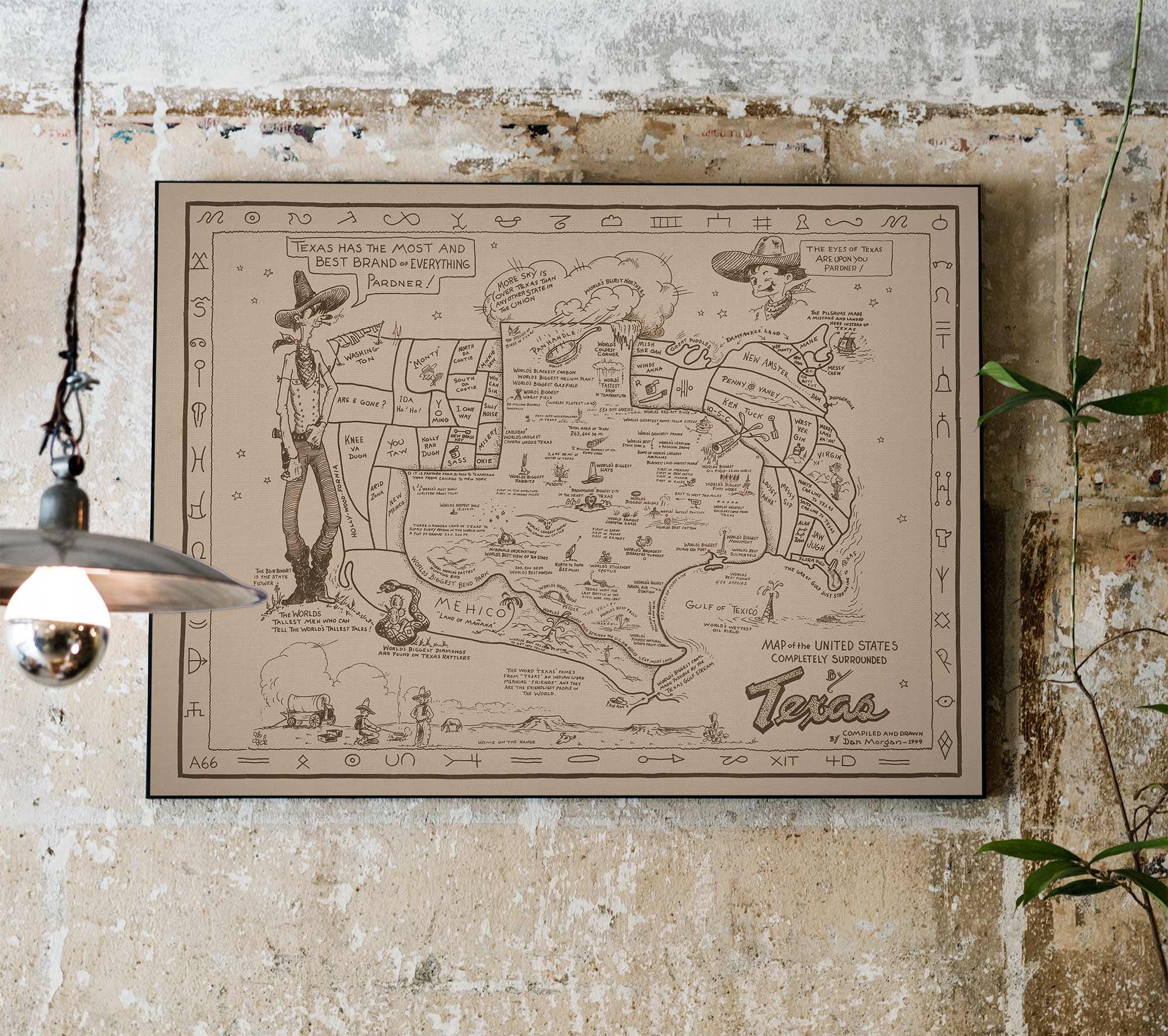 Hand-drawn Humorous Illustration of Texas | Western Cowboy