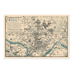 Seoel stad Korea vintage kaart illustratie herdruk | Historische Koreaanse toeristengids | Kunstposter vintage muurdecoratie