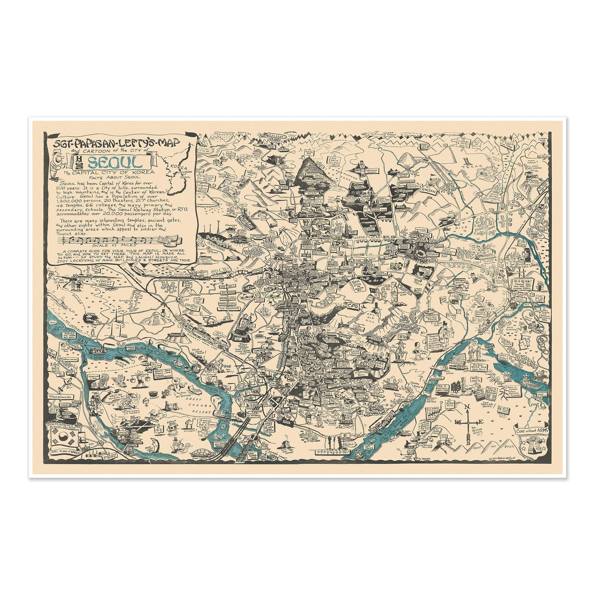 Seoul City Korea Vintage Map Illustration Reprint | Historical