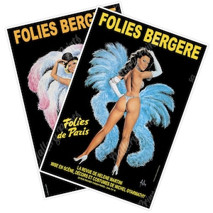 Set of Two (2) French Folies Bergere de Paris Advertisement Posters Vintage Style Pinup Art Prints c. 1969