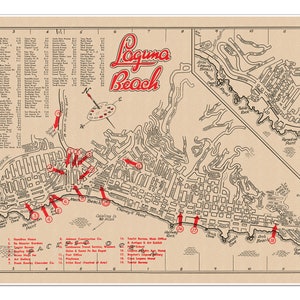 Karte von Laguna Beach Kalifornien um 1950 (mit Nebenkarte von South Laguna) | Kunstdruck Poster Vintage Wand Dekor