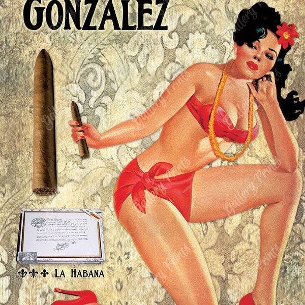 Flor de Rafael de la Habana - publicité de pin-up de cigare cubain - poster d'art vintage style voyage