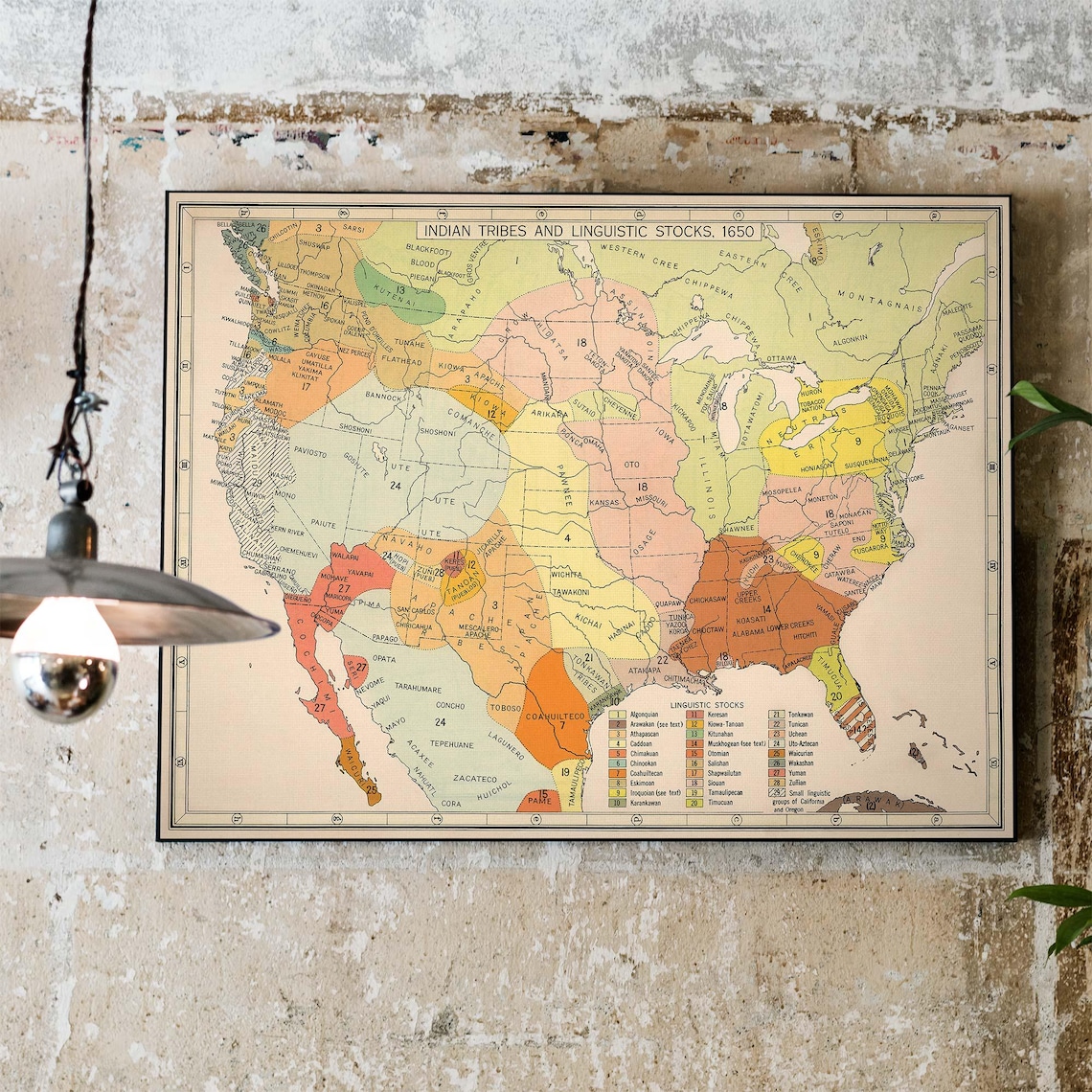 Map of Native American Indian Tribes & Linguistic Stocks C 1650 ...