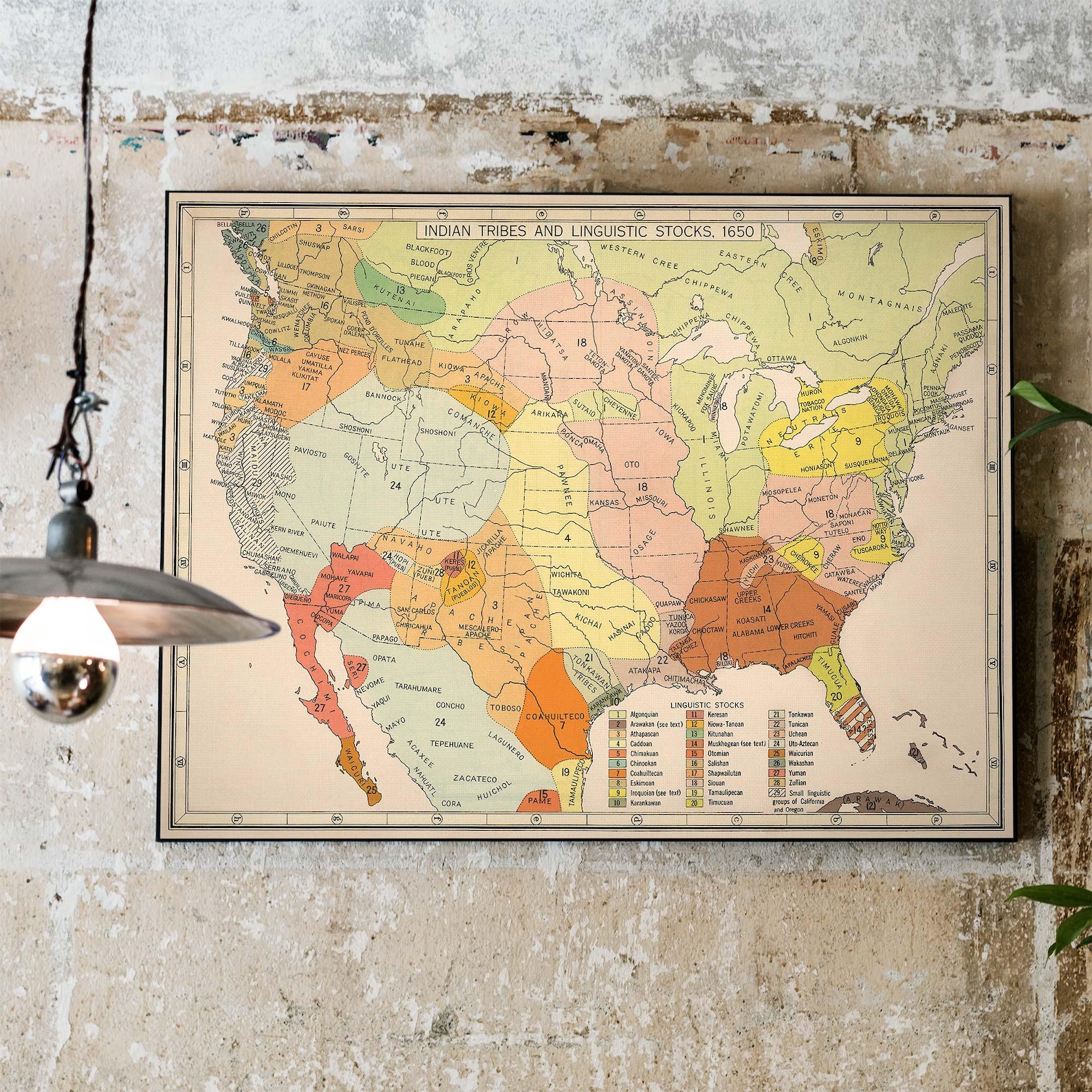 Map of Native American Indian Tribes & Linguistic Stocks C 1650 ...