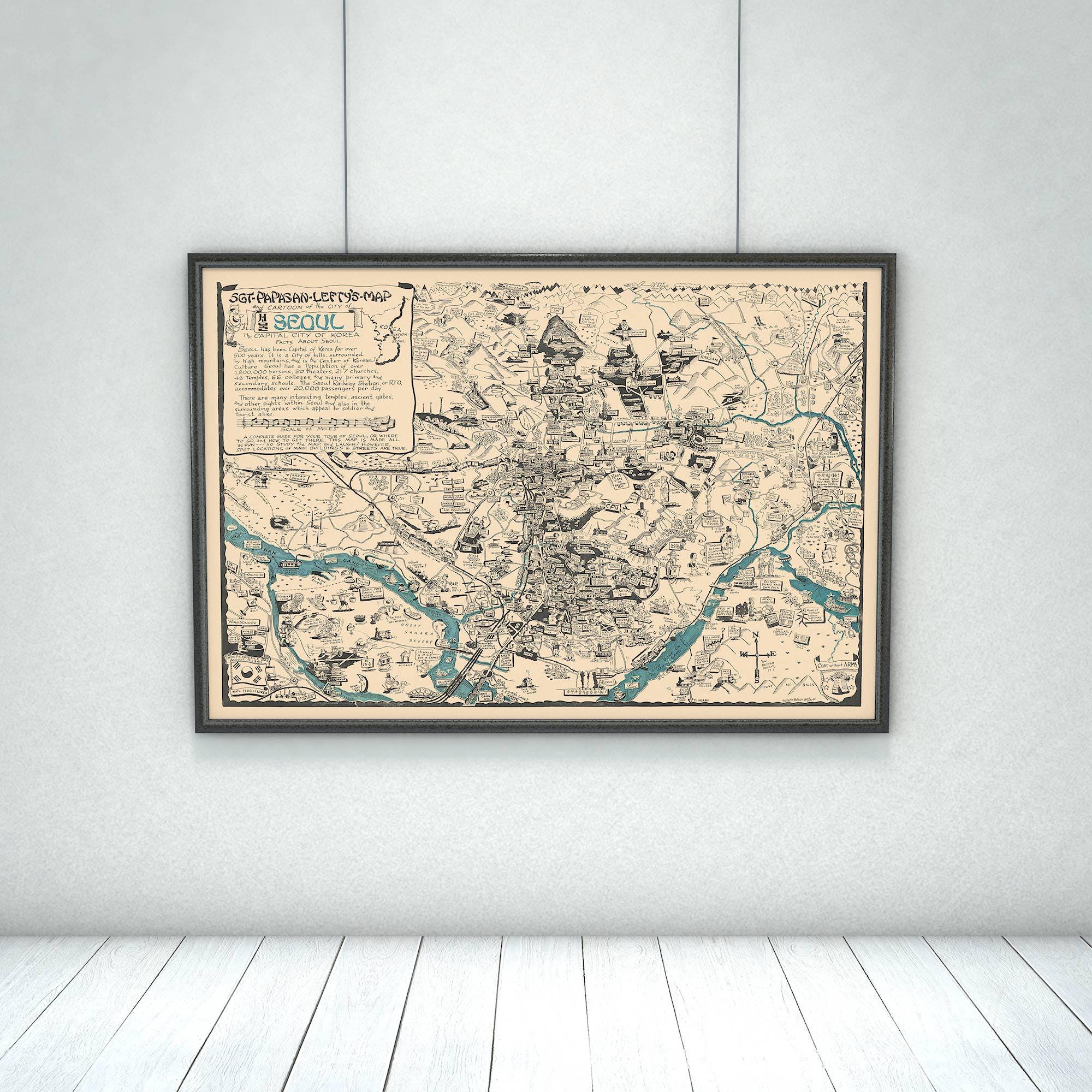Seoul City Korea Vintage Map Illustration Reprint | Historical