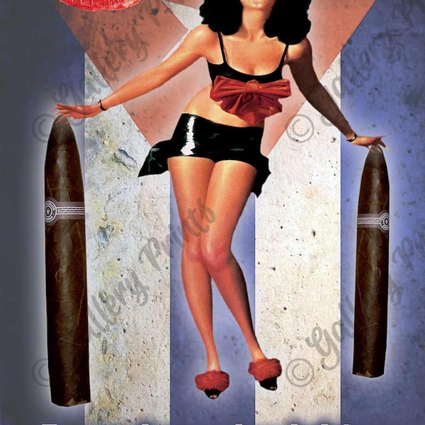 Enveulvase los Labios Alrededor de un Cubano - Affiche de voyage Cuba - Cuban Cigar HABANA KISS vintage Style Pinup Art Print