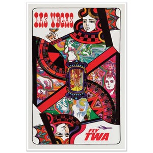 Fly TWA Airlines Las Vegas Nevada Travel Print Advertisement | Retro Art Print Travel Poster Vintage Ad Wall Decor